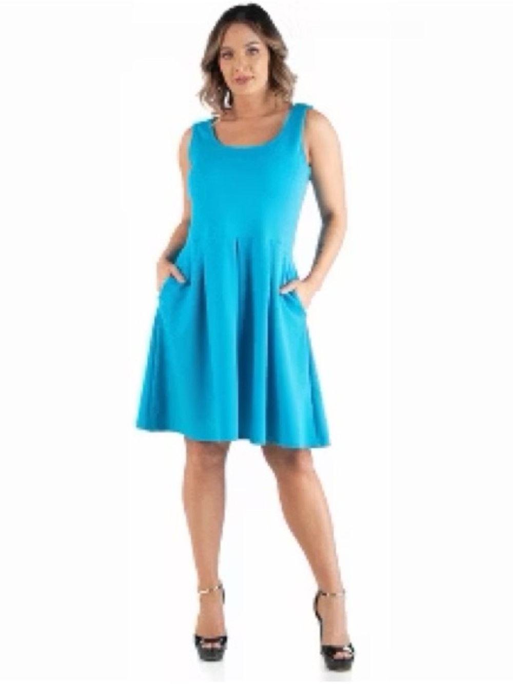 Scoop Neck Sleeveless Midi Dress in Turquoise